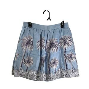 J. Crew Light Blue Palm Print Linen Mini Skirt Lined